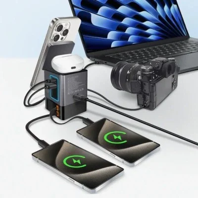 Xpower 105W Gan Magsafe Dual Cable Charging Tower - Grey